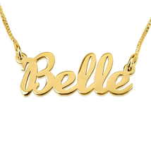 Personalized Cursive Name Plate Gold Over Silver Box or Cable Chain Necklace - £40.10 GBP+
