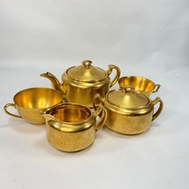 Gold Pickard Etched Bone China 24KG Tea Set Pot Sugar Creamer Cup Hand Painted - £92.55 GBP