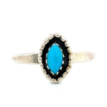 Vintage Sterling Native American Marquise Turquoise Stone Shadow Box Rin... - $29.70