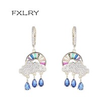 FXLRY New Fashion AAA Cubic Zircon Cloud Raindrop Rainbow  Earrings For Women We - £18.28 GBP