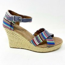 Toms Strappy Wedge Denim Stripe Womens Canvas Platform Heel Shoes - £23.55 GBP