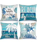 Summer Pillow Covers 18X18 Inch Set of 4, Summer Vibes the Beach Is Call... - £23.27 GBP