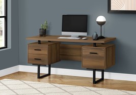 Monarch Specialties I 7625 60 in. Metal Computer Desk, Walnut - Black - £370.22 GBP