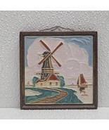 De Porceleyne Fles Delft Cloisonne 4.5&quot; Square Tile Windmill &amp; Ship - $54.35
