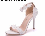 N women sandals summer stiletto 5cm 7cm 9cm high heels lace peep toes buckle strap thumb155 crop