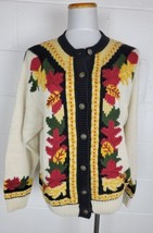 Vintage Orvis Womens Cotton Ramie Blend Autumn Fall Leaves Cardigan Sweater XL - £27.66 GBP