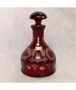 Egermann Red Cut Clear Frosted Crystal Decanter with Stopper 8&quot; Tall - $62.95