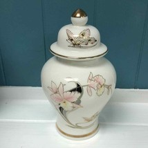 Vtg Japanese Decorative China Jar With Transfer Floral Butterfly Design Japan - £36.27 GBP