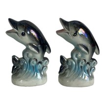 VTG Ceramic Iridescent Dolphins Salt &amp; Pepper Shaker Set Japan Lusterwar... - £15.38 GBP