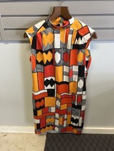 Vintage 70s DRESS Size 6 Handmade geometric maxi colorful op art mod shift disco - £31.45 GBP