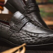 Fangio Penny Loafer Genuine Ostrih Leg Quil Black image 7