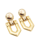 18K GOLD Vintage Earrings Solid Carved Domed Dangling U Design  GE260 - $2,629.53 CAD