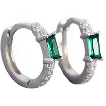 Anyco Earrings Fashion Green Square Zircon Shiny Ear Buckle Trendy Fine Hoop Hug - £19.82 GBP