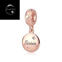 Genuine Sterling Silver 925 Rose Gold Sister Family Dangle Charm For Bracelet - £16.88 GBP