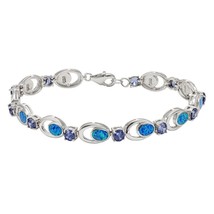 Sterling Silver Alternating Tanzanite CZ and Blue Inlay Opal Bracelet - £178.42 GBP