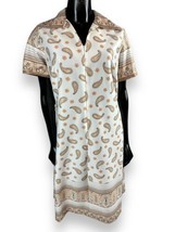 Vtg 60s 70s Gayle Evans Maxi Hostess Dress Full Zip Ivory Brown Paisley Sz 16.5 - £46.19 GBP