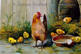 Easter Postcard Rooster Chicken Baby Chicks EAS Germany Embossed Unused Vintage - £7.26 GBP