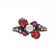 10k Gold Opal, Synthetic Lab-Created Ruby/Paste, and Pearl Victorian Ring #J6290 - £250.26 GBP