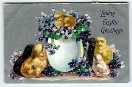 Easter Postcard Baby Chicks Purple Flowers Greetings Tucks Series 701 Antique - £6.00 GBP