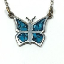 Turquoise Sterling Silver Butterfly Pendant Necklace 16&quot; Dainty Vintage - £20.72 GBP