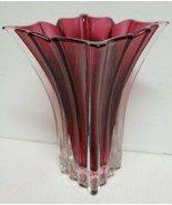 VERA WANG VASE CRANBERRY Garden Terrace Square Flared Glass 7 1/2&quot; LABEL... - $13.46