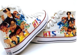 BTS Fan Art Classic Hi Top Converse Custom Hand Made BTS shoes KPop snea... - £78.55 GBP+