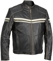 Men Black Hoodlum Vintage Biker Motorcycle Leather Jacket with White Stripes 201 - £115.37 GBP