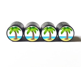 Palm Tree Island Emoji Tire Valve Caps - Black Aluminum - Set of Four - $15.99