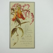 Victorian Greeting Card New Years Yellow Orange Fuchsia Flowers Pink Ant... - $5.99
