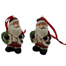 Set of 2 Ceramic Santa Holding Wreath by Transpac Red Santa Suite Black Boots - £9.71 GBP