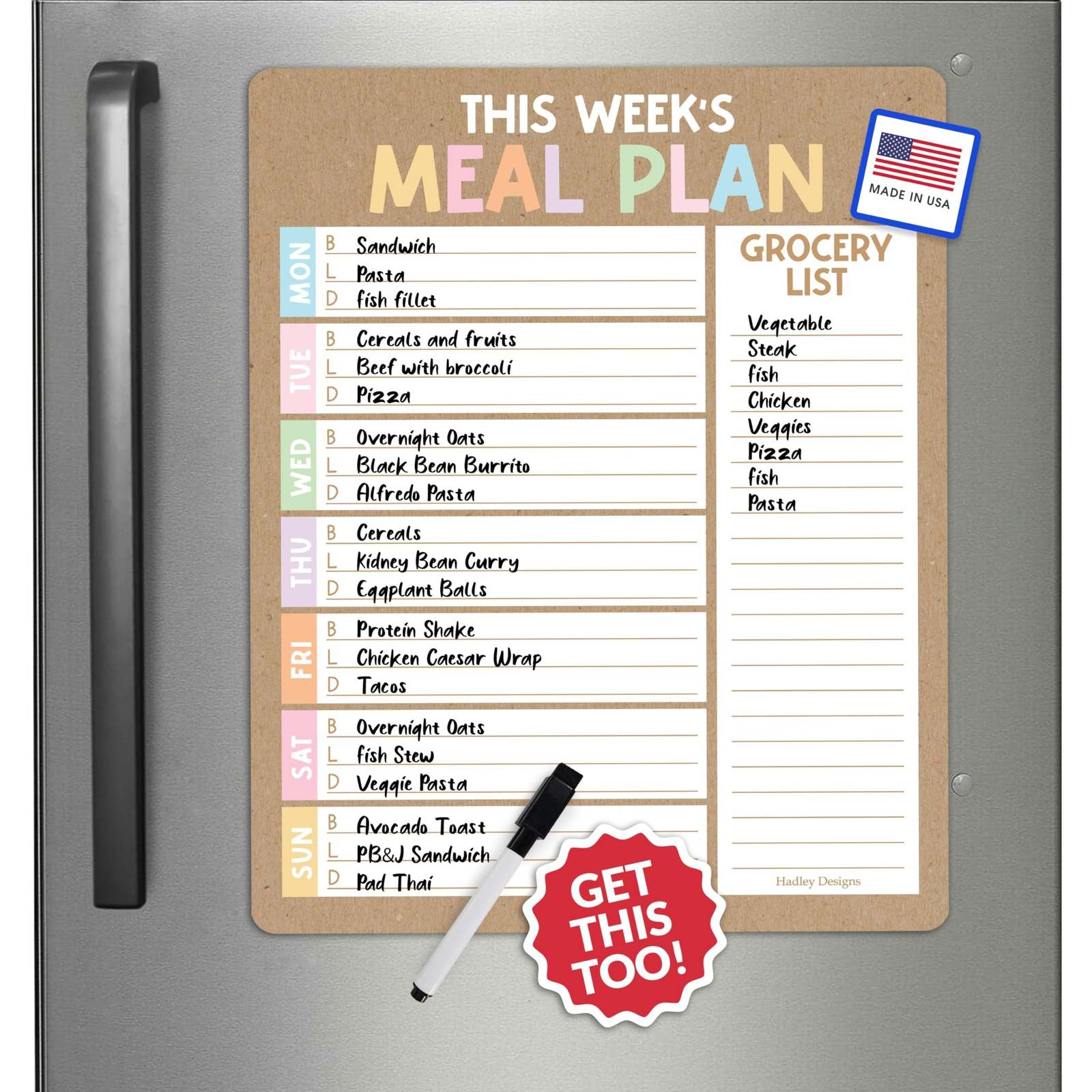 Colorful Kraft 3 Magnetic Meal Planner | Weekly | Calendar &amp; Planners - $21.99