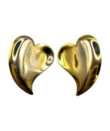 Pierced Retro Style Earrings Heart Shaped Metal Work Statement 1.5&quot; Gold... - $7.91