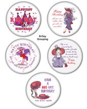 #1 Birthday 3&quot; Buttons 5 pcs FAVORS GIFTS FOR THE RED HAT LADY OF SOCIETY - $113.53 MXN