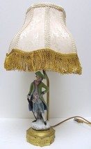 VINTAGE Antique Victorian Gentleman Lamp on Base Brocade Jacquard Fringe Shade - £206.99 GBP
