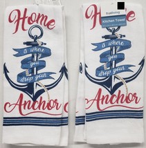 2 Same Cotton Towels(14&quot;x24&quot;) Nautical,Home Is Where You Drop Your Anchor,Tl - £9.48 GBP
