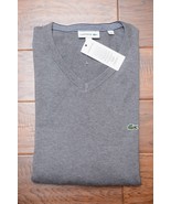 Lacoste AH7003 Men&#39;s V Neck Med Gray Tight-Knit Cotton Sweater 3XL EU 8 - $1,212.58 MXN