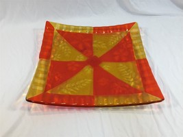 Vintage Red Yellow Art Glass Square Dish Plate - $39.99