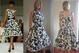 $4,800 Oscar De La Renta Stunning Wht Blk Floral Silk Feather Trim Runw Dress 14 - £1,198.23 GBP