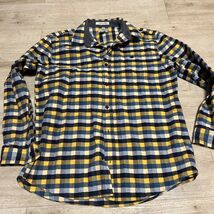LL Bean Plaid Flannel Shirt Mens Size L Slightly Fitted Cotton Blue Yellow - $21.44
