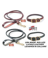 PREMIUM US MADE LATIGO ROLLED ROUND LEATHER DOG COLLAR&amp;LEASH SET Lead He... - €41,14 EUR+