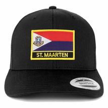 Trendy Apparel Shop St. Maarten Flag Patch Retro Trucker Mesh Cap - Black - £19.76 GBP