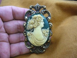 CL4-22) Roman roses WOMAN green + ivory color CAMEO Pin Pendant Jewelry NECKLACE - $36.45