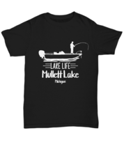 Mullett Lake Michigan Fishing T-Shirt Black Funny Fisherman Dad Gift Gra... - $20.33+