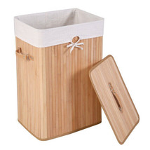 Bamboo Hamper Clothes Laundry Basket Washing Cloth Bin Storage Lid Cotton Liner - £47.93 GBP