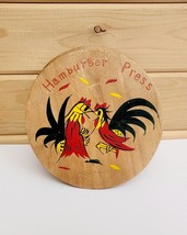 Antique 1950s Hamburger Press Roosters Fighting Design Wood Hand Painted - £27.56 GBP