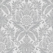 Crown Signature Damask SILVER FOIL METALIC Wallpaper - $40.94 CAD