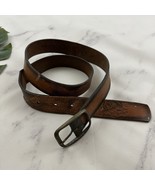 Mens Vintage 90s Tooled Leather Belt Size 40 Brown Owl Tree Forest Birds - $33.83 CAD