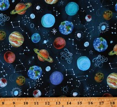 Cotton Planets Outer Space Stars Constellations Blue Fabric Print BTY D468.36 - £11.10 GBP