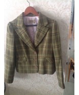 NWOT Juicy Couture Houndstooth Brown &amp; Green Plaid Wool Blend Blazer SZ M - £57.99 GBP