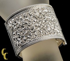 Sterling Silver Extra Wide Bangle Bracelet Flower Pattern Unique Gift fo... - $545.71